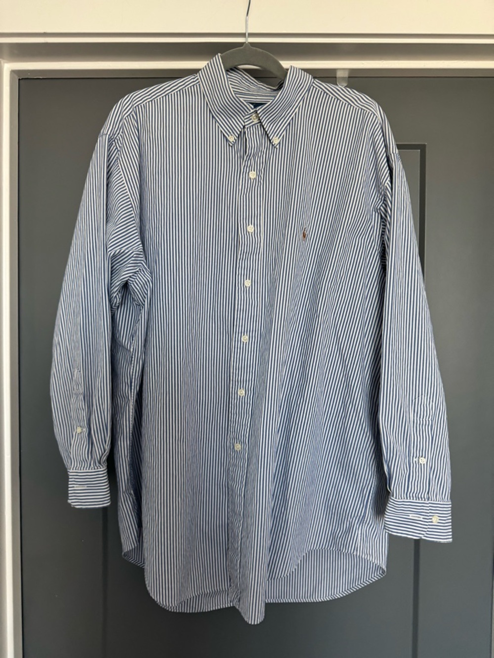 Ralph Lauren Blue and White Striped Button-Down Shirt